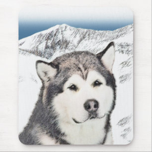 Tapis De Souris Peinture de Malamute d'Alaska - Art de chien origi