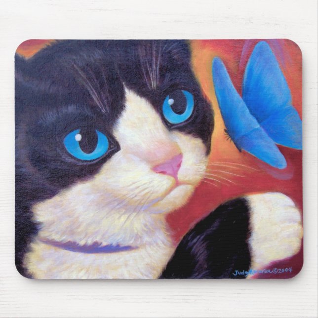 Tapis De Souris Peinture de papillon de chat de smoking - multi (Devant)