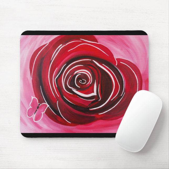 Tapis De Souris Peinture de rose papillon par Alfred Fox (Avec souris)