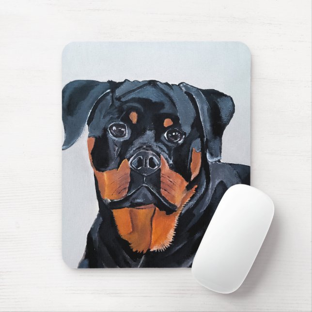 Tapis De Souris Peinture de Rottweiler par Alfred Fox (Avec souris)