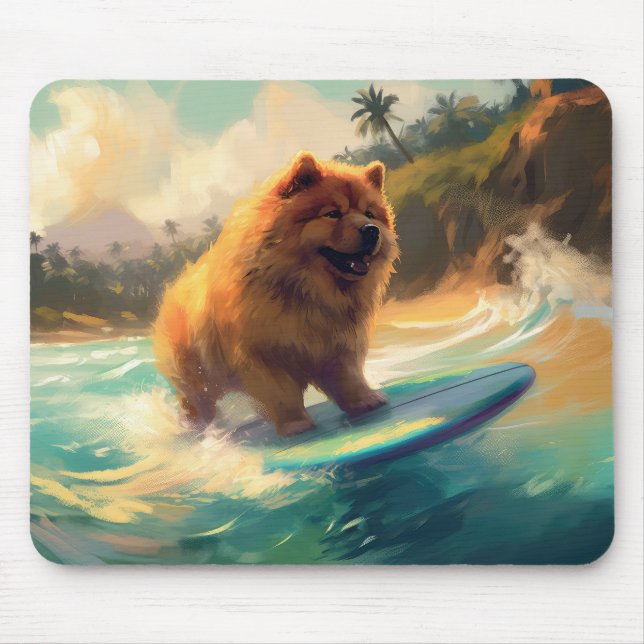 Tapis De Souris Peinture de surf de la plage de Chow Chow (Devant)