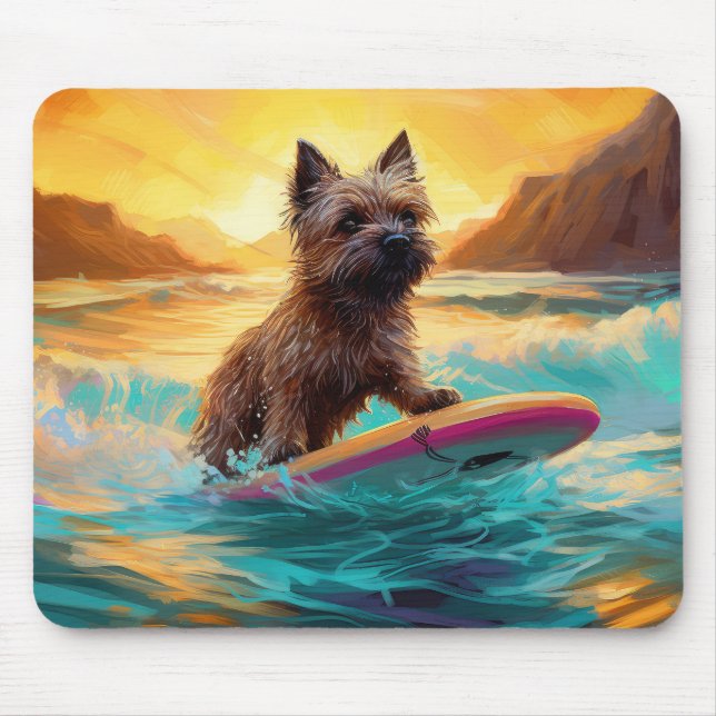 Tapis De Souris Peinture de surf de plage de Terrier Cairn (Devant)