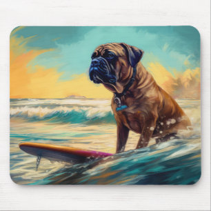 Tapis De Souris Peinture de Surf sur la Plage de Bullmastiff