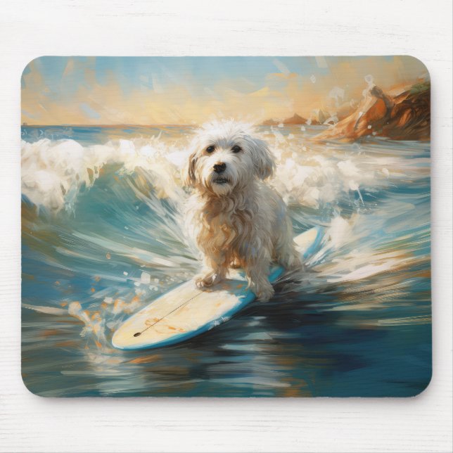 Tapis De Souris Peinture de Surf sur la Plage de Coton De Tulear (Devant)