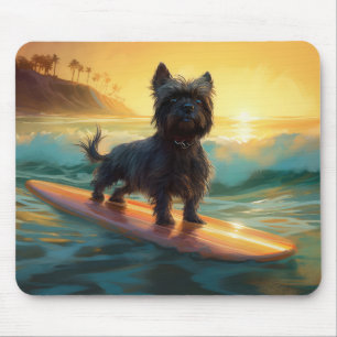Tapis De Souris Peinture de surf sur la plage de l'Affenpinscher
