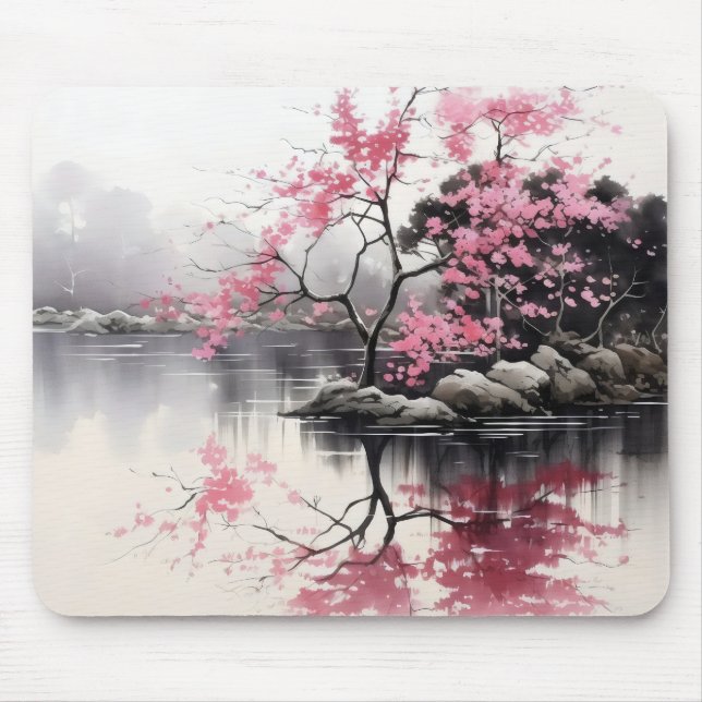 Tapis De Souris Peinture d'encre Printemps Sakura (Devant)