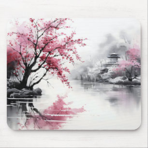 Tapis De Souris Peinture d'encre Sakura Printemps