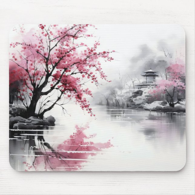 Tapis De Souris Peinture d'encre Sakura Printemps (Devant)