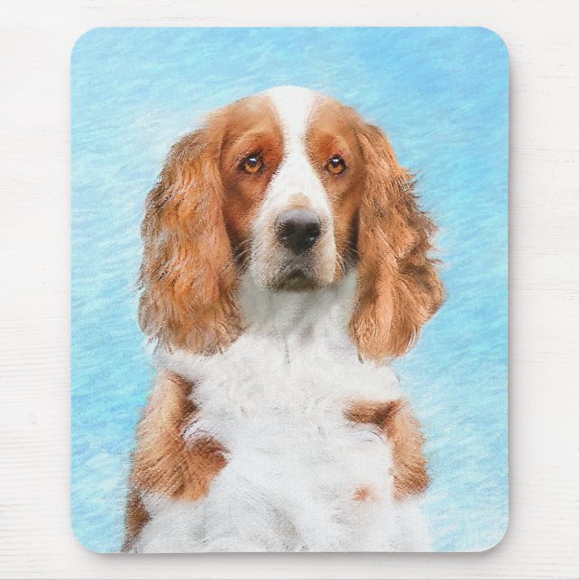 Tapis De Souris Peinture d'espagnol Welsh Springer - Art original  (Devant)
