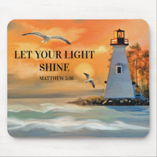Tapis De Souris Peinture du coucher de soleil du phare chrétien re