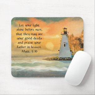 Tapis De Souris Peinture du phare du verset biblique chrétien au c