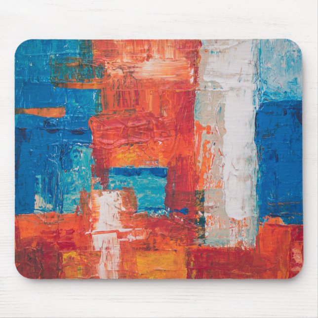 Tapis De Souris Peinture en acrylique rouge et bleu Art Abstrait R (Devant)