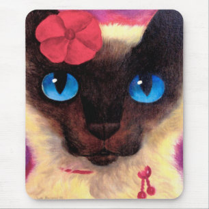 Tapis De Souris Peinture féline d'animal familier de chat siamois