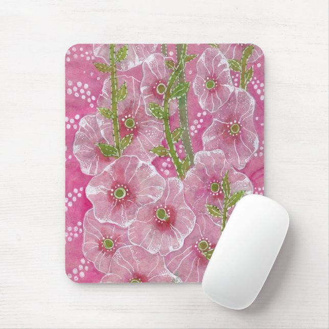 Tapis De Souris Peinture florale rose Hollyhock Malve Malva (Avec souris)