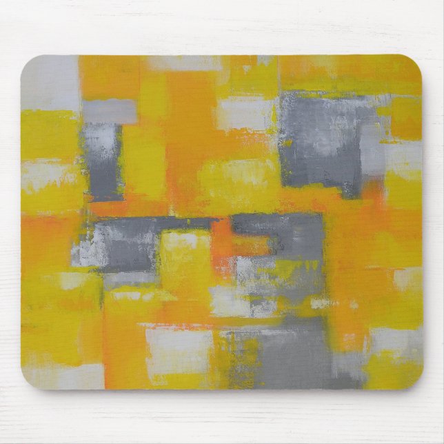 Tapis De Souris peinture gris jaune blanc abstrait (Devant)