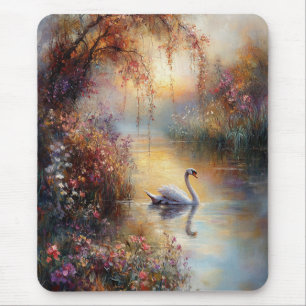 Tapis De Souris Peinture impressionniste rustique Swan