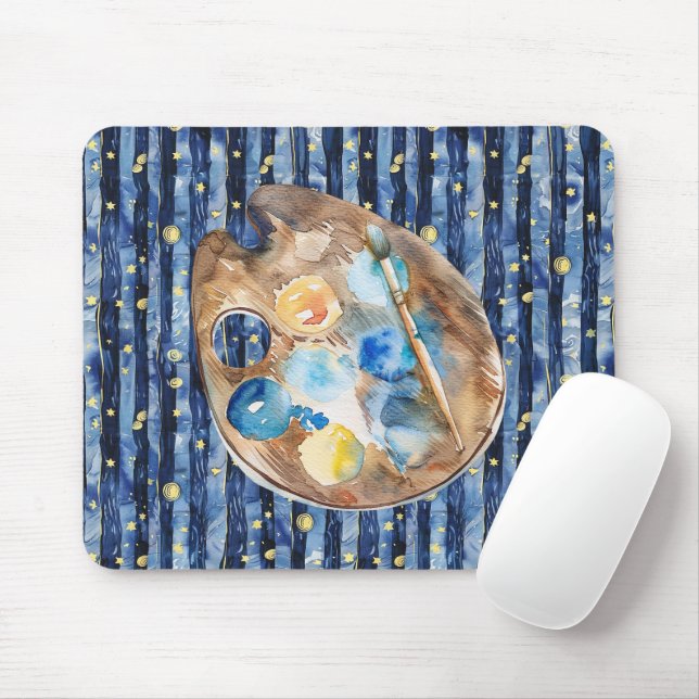 Tapis De Souris Peinture jaune pêche bleu ciel étoilé (Avec souris)