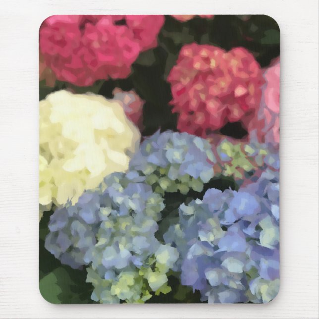 Tapis De Souris Peinture numérique à fleurs bleu et rose Hydrangea (Devant)