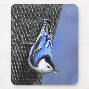 Tapis De Souris Peinture Nuthatch à poitrine blanche Art original
