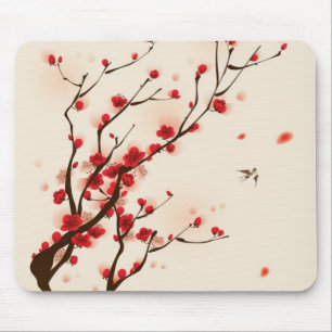 Tapis De Souris Peinture orientale de style, fleur au printemps 2