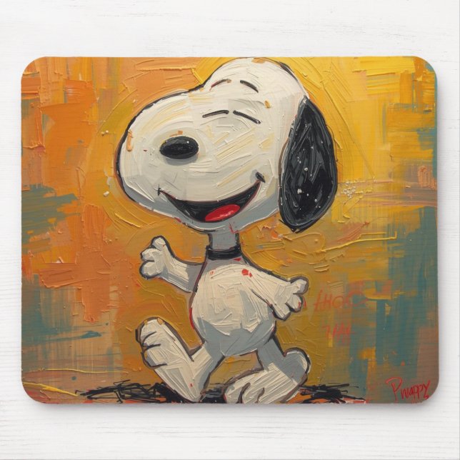 Tapis De Souris Peinture Pop Art de Chien Beagle Joyeux (Devant)