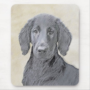 Tapis De Souris Peinture Retriever à revêtement plat - Art Chien o