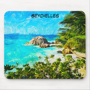 Tapis De Souris Peinture tropicale aux Seychelles – Île vibrante