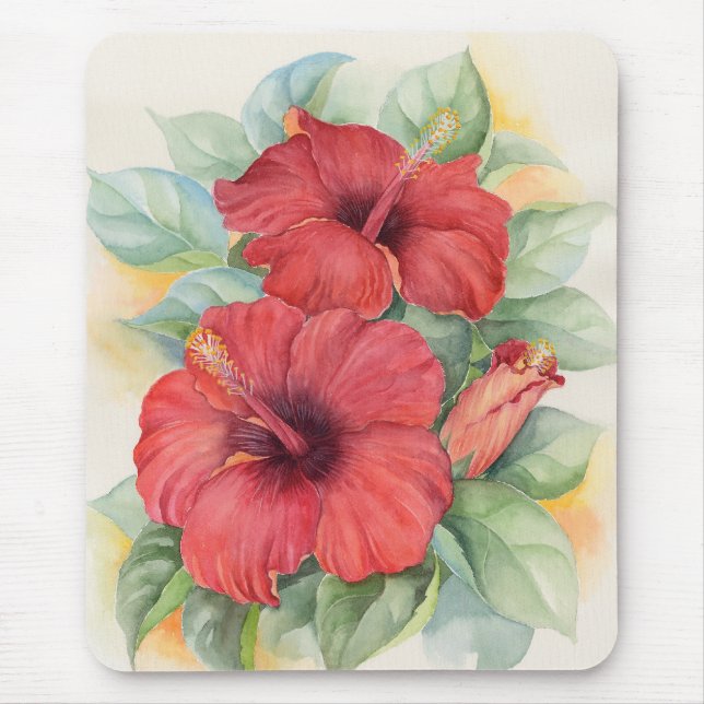 Tapis De Souris Peinture tropicale de fleur de ketmie rouge - (Devant)