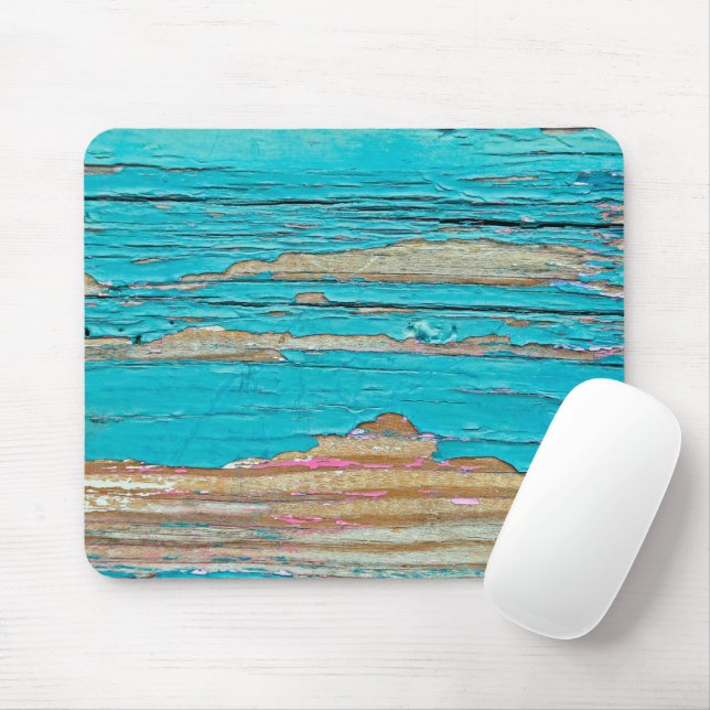 Tapis De Souris Peinture Turquoise Sur Bois Patiné (Avec souris)