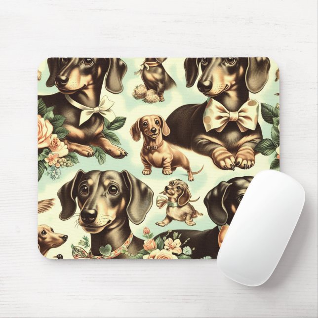 Tapis De Souris Peinture vintage Dachshund transparente (Avec souris)