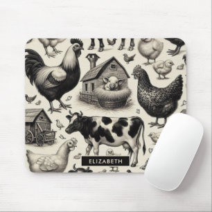 Tapis De Souris Peinture vintage d'animaux de ferme