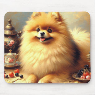 Tapis De Souris Peinture vintage de Chien de Poméranie