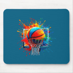 Tapis De Souris Peintures Colorées Splash Basketball Ball Minimal