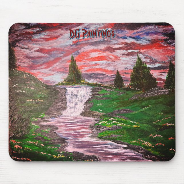 Tapis De Souris Peintures DG Coucher de soleil Prairie Cascade (Devant)
