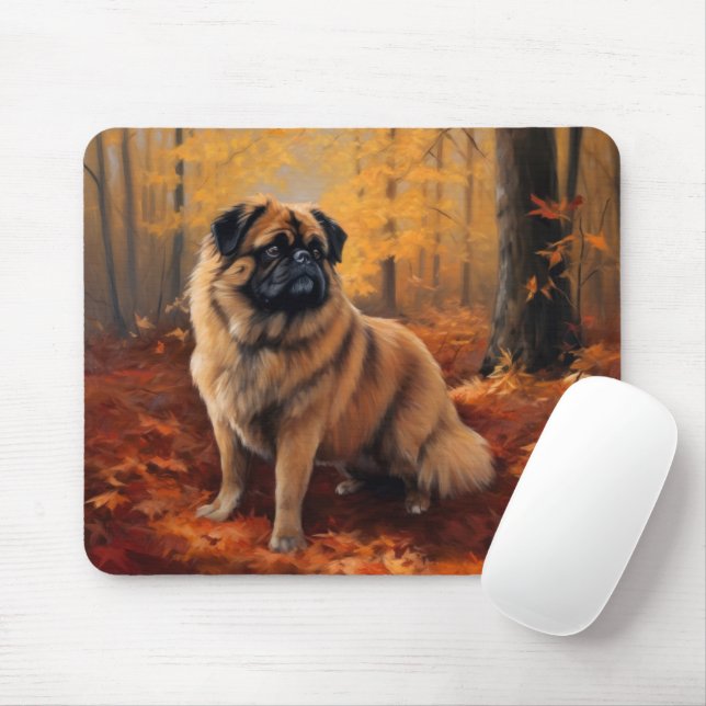 Tapis De Souris Pekingese à l'automne Feuilles automne Inspire (Avec souris)