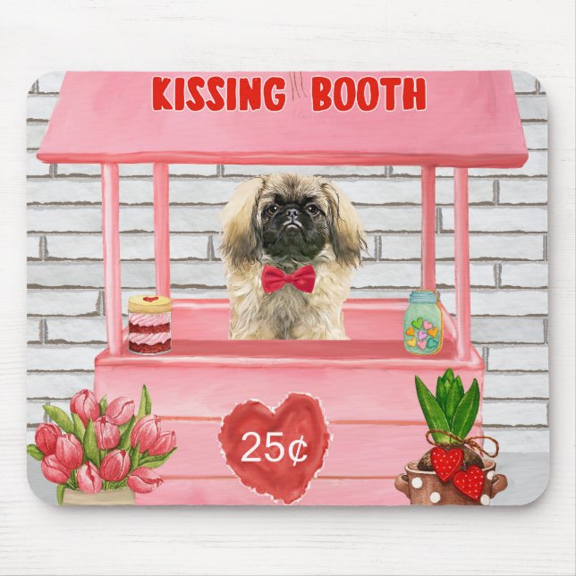 Tapis De Souris pekingese Chien Valentine's Day Kissing Booth (Devant)