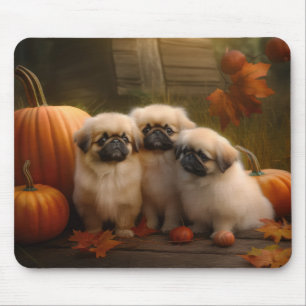 Tapis De Souris Pékinois Puppy Automne Délice Citrouille