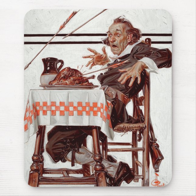 Tapis De Souris Pèlerin effrayé. Cadeau d'art vintage (Devant)