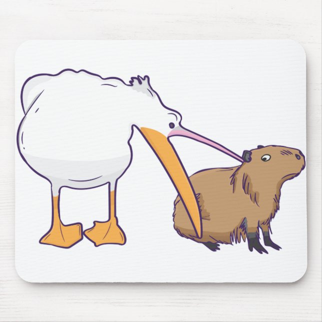 Tapis De Souris Pelican essaie de manger Capybara Funny Cute Kawai (Devant)