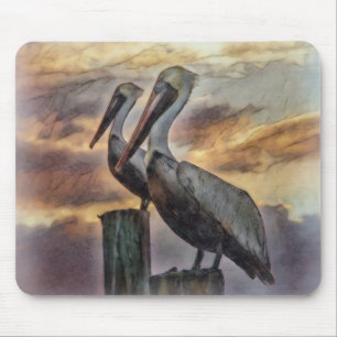 Tapis De Souris Pélicans Au coucher Du Soleil