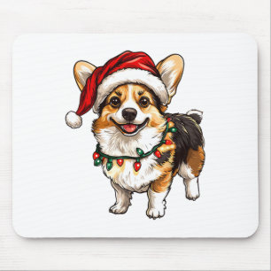 Tapis De Souris Pembroke Welsh Corgi Père Noël Lumières des arbres