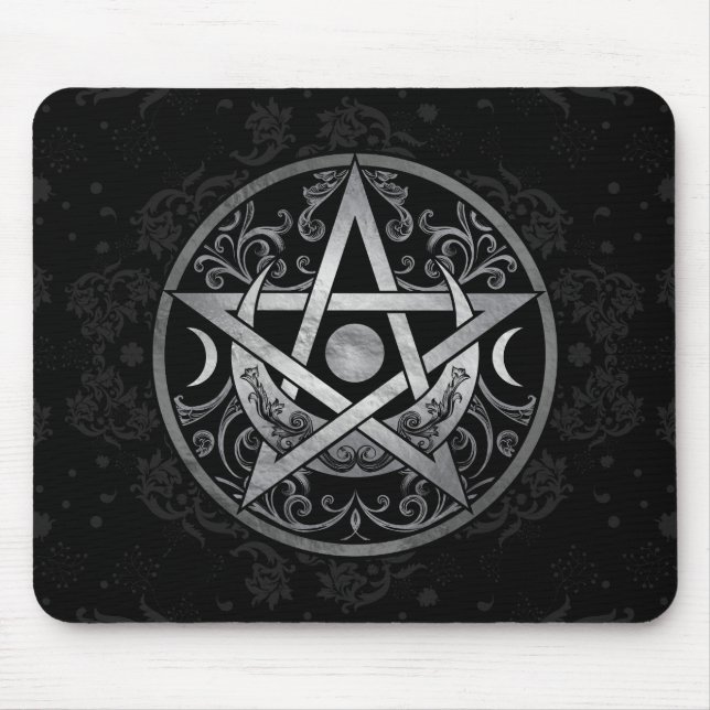 Tapis De Souris Pentagramme - Argent et Noir (Devant)