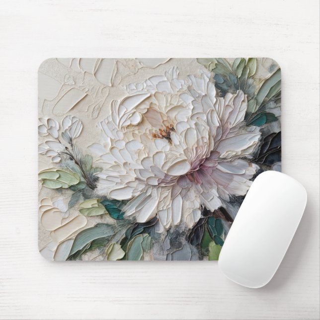 Tapis De Souris Peony blanc Impasto Art (Avec souris)