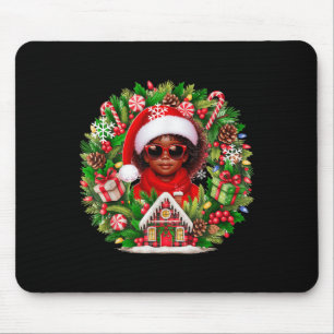 Tapis De Souris Père Noël Afro fille enfant Sungles Xmas Floral Ci