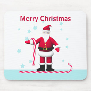 Tapis De Souris Père Noël avec cannes de bonbon et étoiles