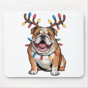 Tapis De Souris Père Noël Bouledogue Anglais Renne Lumière Noël