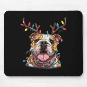 Tapis De Souris Père Noël Bouledogue Anglais Renne Lumière Noël
