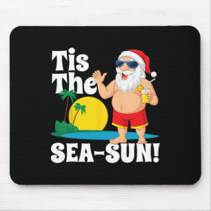 Tapis De Souris Père Noël buvant C'est Noël au soleil de la mer 