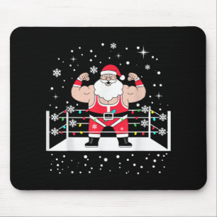 Tapis De Souris Père Noël de lutte drôle Noël Lumières Lutte Chris