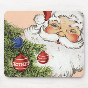 Tapis De Souris Père Noël de Noël vintage avec ornements d'arbre